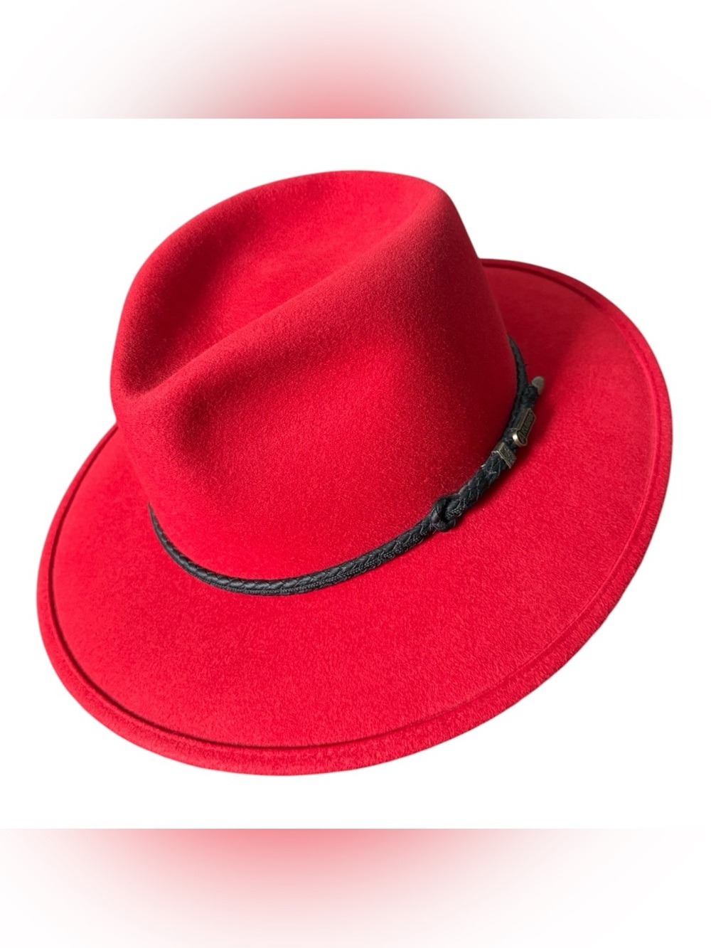 Akubra Men's Solid Red/Black Fedora Hat Size 59 Wide Brim, Rodeo Red